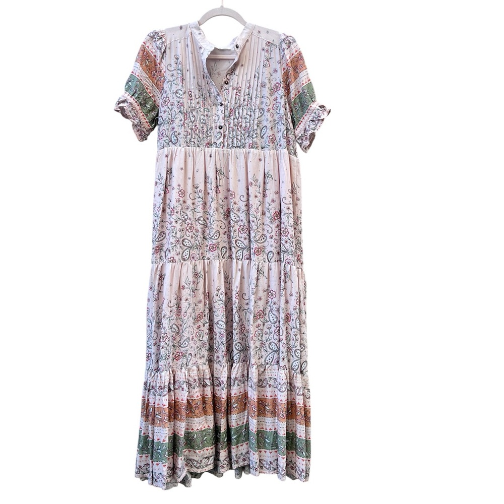 In‎ Loom Women’s Cream Floral Tiered Maxi Dress Size Medium Boho Romantic